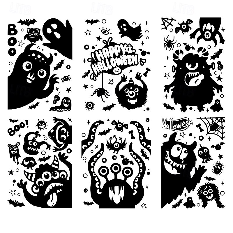 6 Sheets Halloween Window Cling Sticker Decals Decorations Double Side, Cute Cartoon Spider Bat Devil Monster Eye Static Stickers for Party Supplies and Glass Decor4