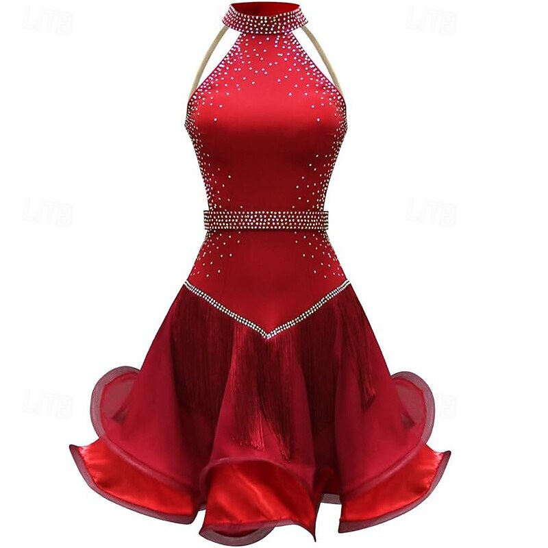 Latin Dance Dress Rhinestone Tassel Women's Performance Salsa Costumes Sleeveless Party Samba Chacha Stage Dancewear2