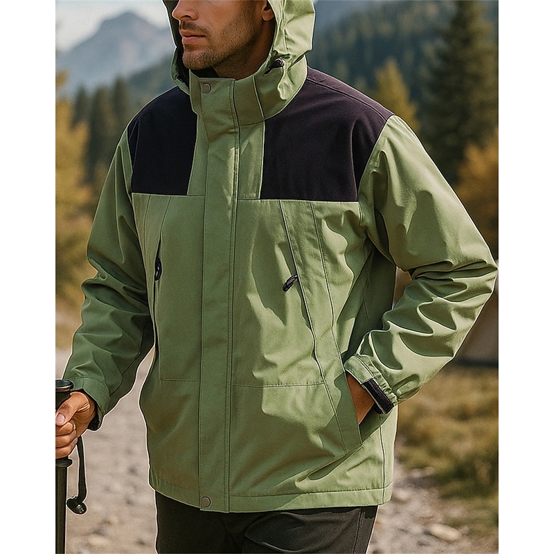 Men's Outdoor Jacket Hiking Jacket Outdoor Waterproof Windproof Breathable Quick Dry Hiking Outfits Hiking Clothes Spring Autumn / Fall Jacket Tennis Golf Running Solid Color Black Ivory Brown3