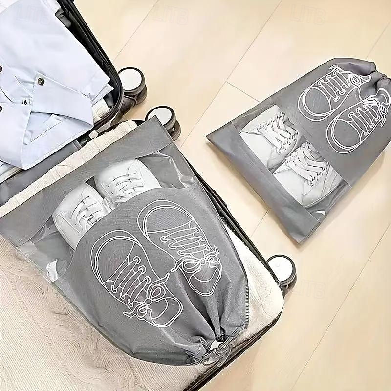 10-Pack Travel Shoe Storage Bags, Non-Woven Dustproof Shoe Organizers with Drawstring Closure, Transparent Window and White Shoe Print Design4