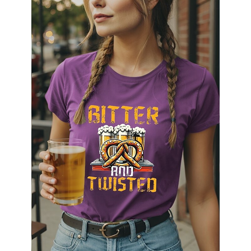 Oktoberfest Women's T Shirt Graphic Letter Vintage Stylish Classic Short Sleeve Crew Neck Regular Tops Daily Weekend Print Black Blue Purple Green Summer Spring2