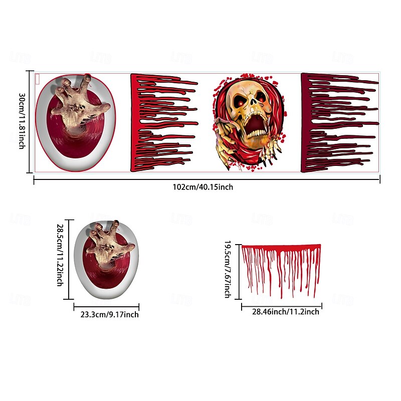 2 sets Halloween Toilet Seat Sticker 3D Bloody Bathroom Wall Decal, Scary Self-Adhesive PVC Horror Toilet Cover and Wall Stickers for Halloween Home Bathroom Decor3