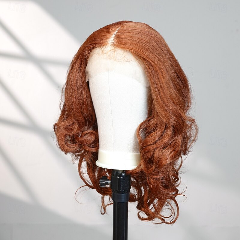 Synthetic Lace Wig Body Wave Style 20 inch Orange Middle Part 13x6 Lace Front Wig Women's Wig Orange / White / Blue2