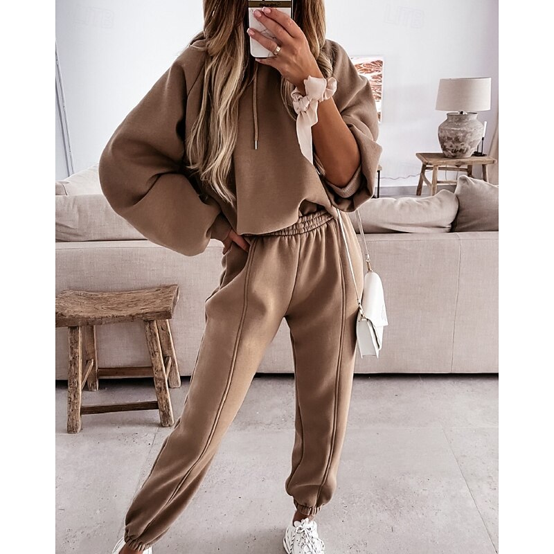 Women's Tracksuit Sweatpants Lace Pocket Solid Colored Clothing Suit Fall Black White Spandex Gym Athleisure Running Thermal Warm Windproof Long Sleeve Sport Activewear Stretchy Regular Fit