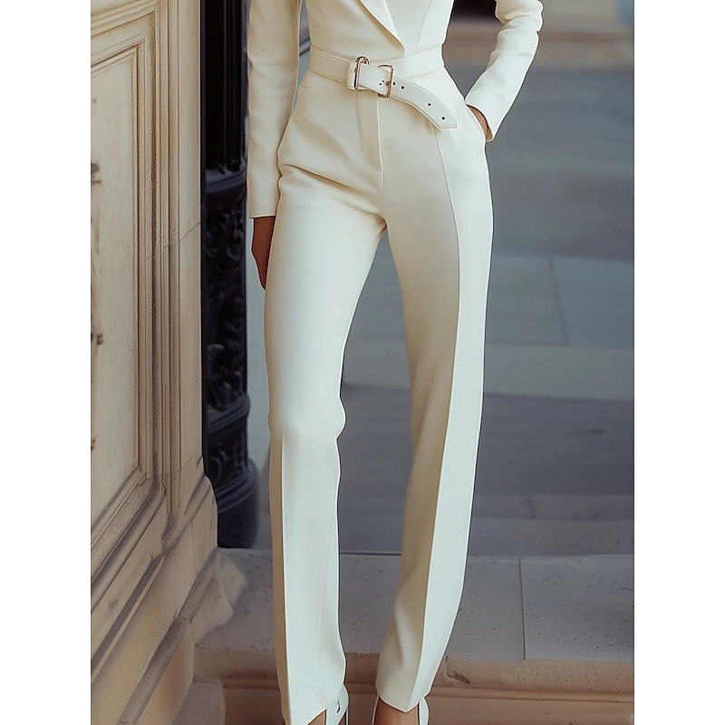 Women's Suits Jumpsuits Formal Wedding Guest Stretch Crepe Elegant Minimalist Casual Long Sleeve Floor Length Shawl Lapel3
