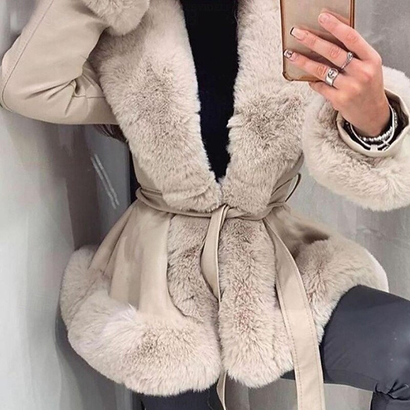 Women's Casual Jacket Warm Comfortable Fur Collar Fashion Plain Going out Weekend Walking Regular Turndown Regular Fit Long Sleeve Outerwear Black Brown Beige Fall Winter4