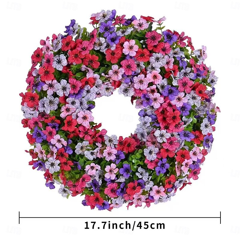 Artificial Eucalyptus and Violet Wreath for Front Door, Faux Greenery Floral Wreath for Home Decor, Wall Hanging and Holiday Decorations4