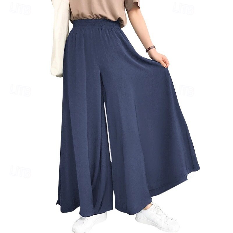 Women's Wide Leg Slacks Streetwear Casual Full Length Natural Plain Elastic Waist Comfy Outdoor Outdoor Streetwear Camel Black Blue Fall Regular Fit4