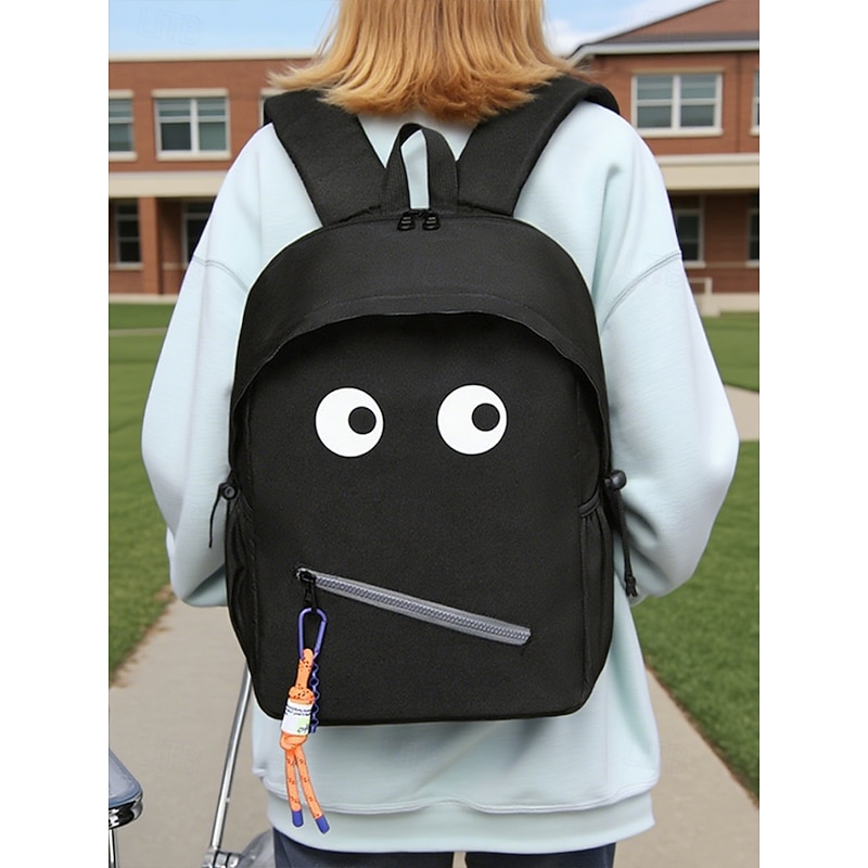 Water-Repellent Black Backpack with Cartoon Eyes for Teens – Stylish Large Capacity School Bag with Multiple Compartments for Middle and High School Students3