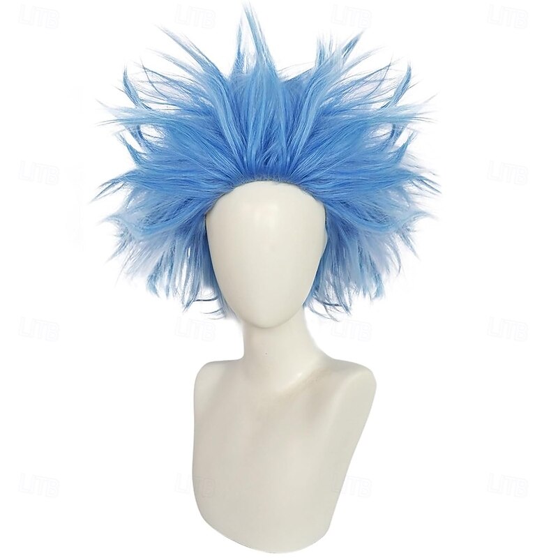 Blue Crazy Wig Unique Spiky and Funny Wigs Funky Fuzzy Wigs Pelucas Para Payasos Short Blue Wig for Anime Cosplay Halloween Costume Party3