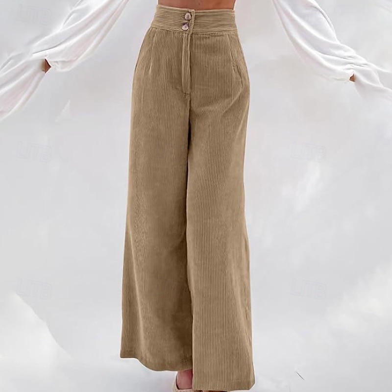 Women's Corduroy Pants Slacks Pants Trousers Streetwear Casual Full Length Natural Plain Pocket Buckle Outdoor Comfortable Outdoor Vacation Daily Wear Apricot Black Orange Green Fall Regular Fit3