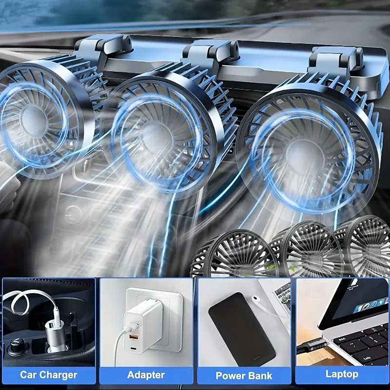 5V Car Fan Triple Head USB Interface Electronic Fan 3-speed Adjustable USB Gadget for Car Cooling Fan Car Computer Accessories - USB Fan Compatible with Notebook Computers4