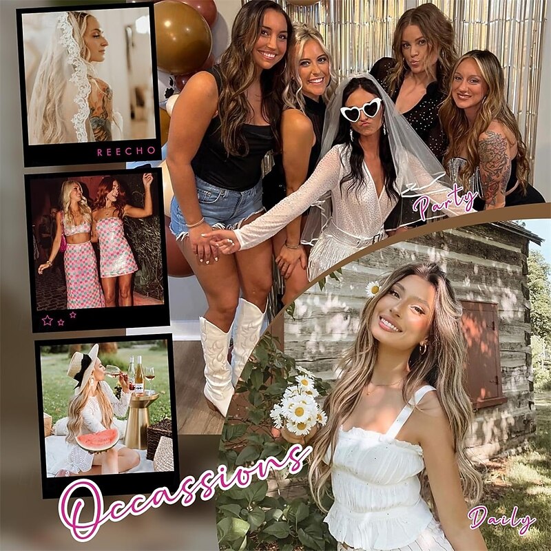 Clip in Hair Extensions 4PCS Hair Extensions 24 Thick Long Beach Waves hair extensions HE003 Invisible Lace Weft  Medium Blonde with Blonde Highlights3