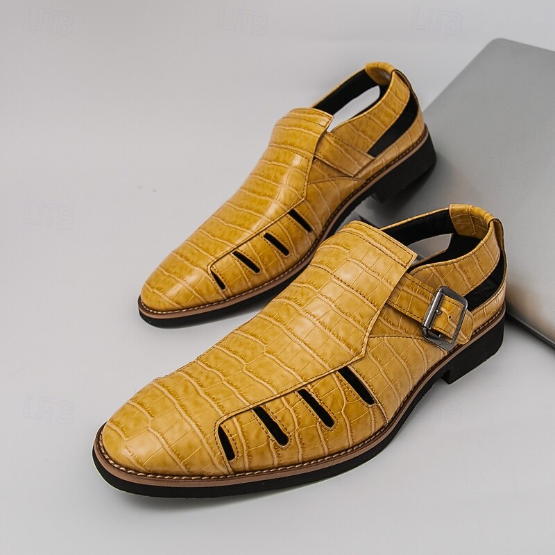 Yellow Crocodile Print Sandals for Men – Trendy Buckle Detail, Ideal for Outdoor Events and Casual Summer Wear3