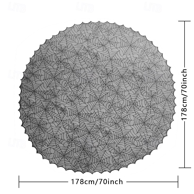 alloween Cobweb Table Cloth Lace Fabric Spider Web Round Gothic Table Cover Spooky Black Lace Bat Pattern Decor Accessories for Halloween Party4