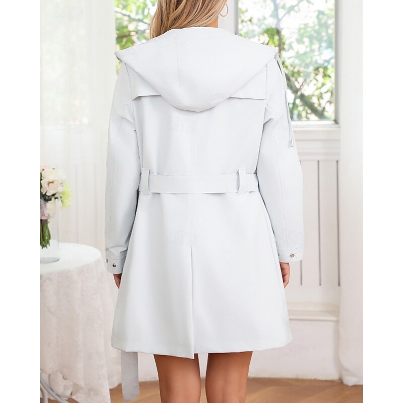 Women's Trench Coat Warm Comfortable Zipper Pocket Fashion Casual Plain Holiday Going out Zipper Regular Hooded Regular Fit Long Sleeve Outerwear Black Pink Wine Fall Winter3