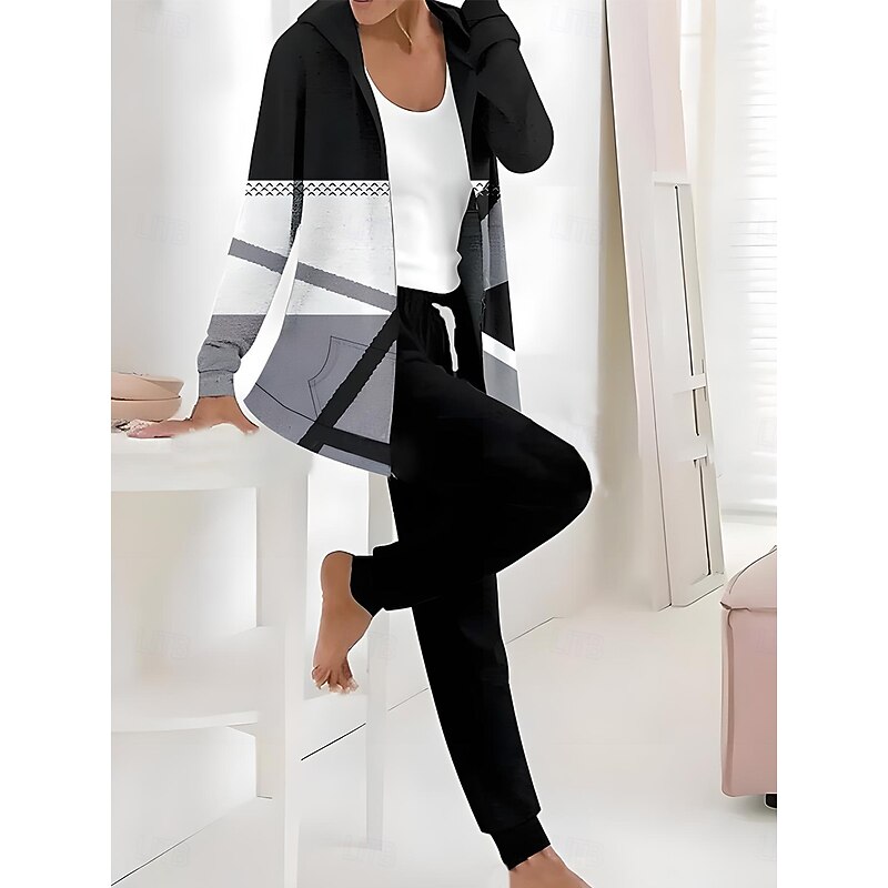 Women's 2 Pieces Tracksuits Pants Sets Long Sleeve Active Daily Hoodie Hooded Floral Graphic Drawstring Print Outdoor Casual Black Dark Navy Light Brown Fall & Winter Regular Fit4