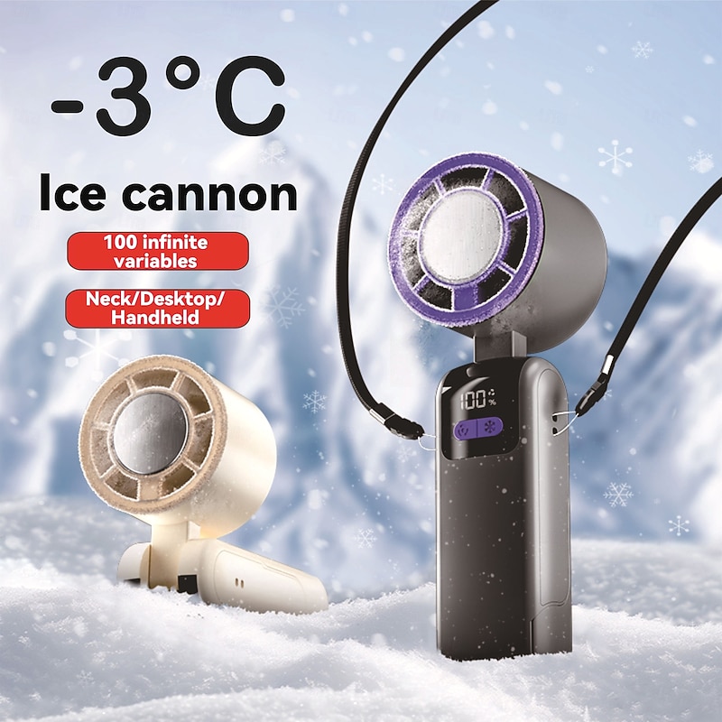1 Pc handheld cooling fan with 100 levels of cooling and folding, portable turbo mini semiconductor ice pack fan