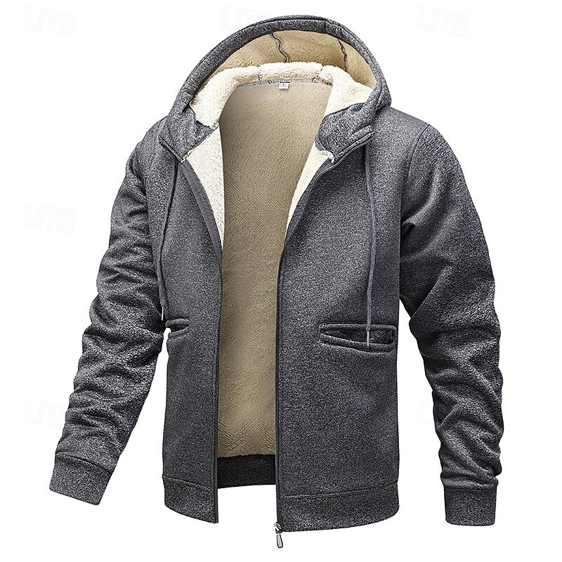 Men's Hoodie Full Zip Hoodie Fleece Hoodie Fleece lined Hoodie Yellow Army Green Khaki Gray Hooded Plain Zip Up Pocket Work Sports & Outdoor Casual Polyester Streetwear Sportswear Casual Fall & Winter4