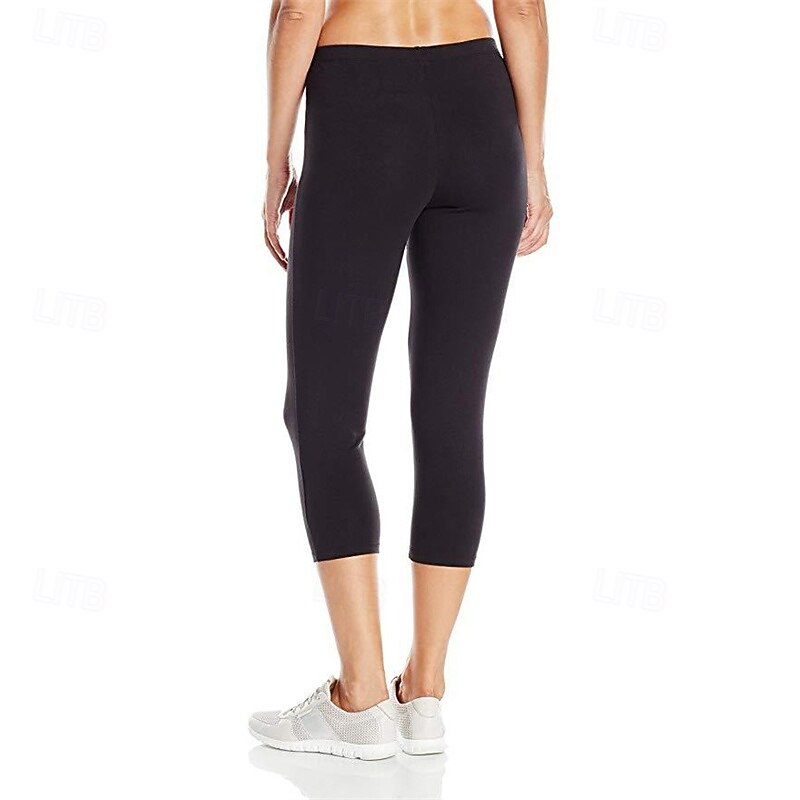 Women's Capri Pants Leggings Cozy Leggings Casual Athleisure Calf-Length High Waist Plain Elastic Waist Breathability Stretchy Vacation Street Daily Wear Black Light Grey Summer Spring Slim Fit2