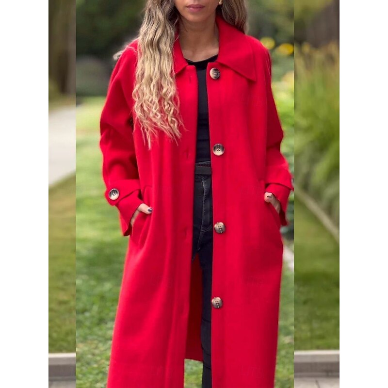 Women's Trench Coat Comfortable Breathable Pocket Classic Casual Plain Vacation Street Casual Daily Wear Single Breasted Long Turndown Regular Fit Long Sleeve Outerwear Black Yellow Pink Spring Fall3