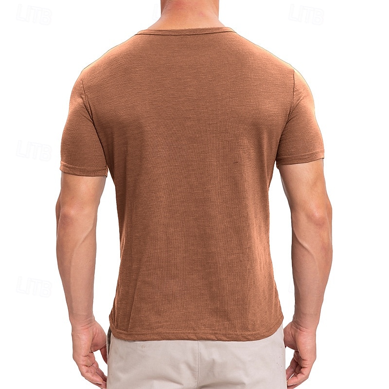 Men's T Shirt Henley Shirt Tee Short Sleeve Shirt Short Sleeve Henley Summer Spring Plain Fashion Designer Basic Buttons Vacation Street Going out Black Pink Dark Gray Top Tee for Men3