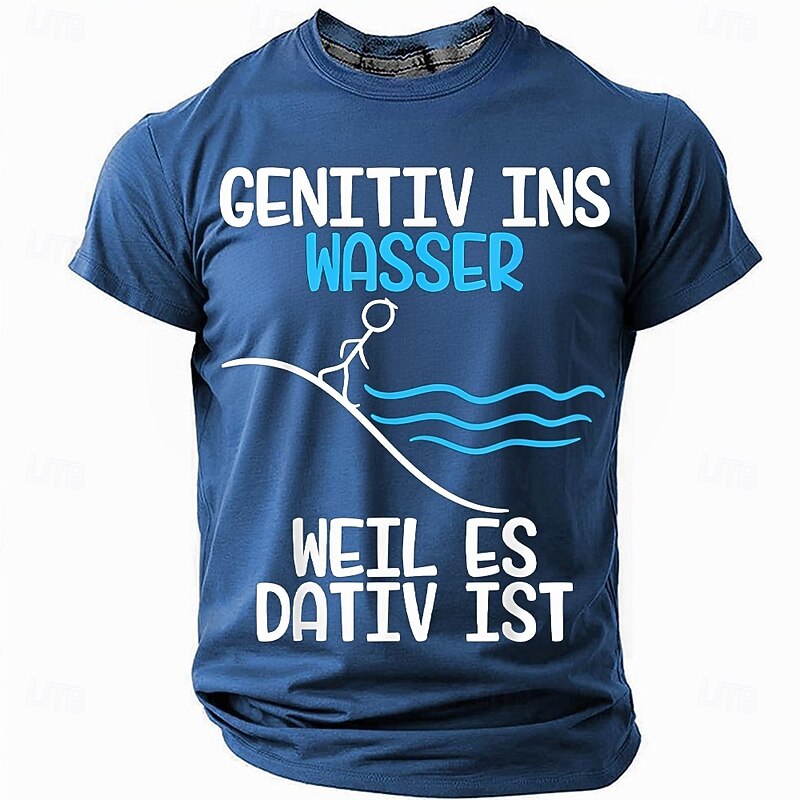 Men's Funny German Grammar Pun Graphic T-Shirt - Genitiv Ins Wasser Weil Es Dativ Ist Short Sleeve Tee