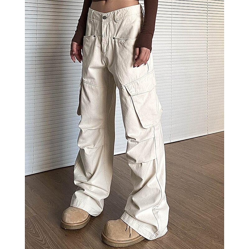 Women's Cargo Pants Pants Trousers Fashion Streetwear Full Length Natural Solid Colored Pocket Comfortable Micro-elastic Sports & Outdoor Daily Wear Black Beige Summer Spring Regular Fit2