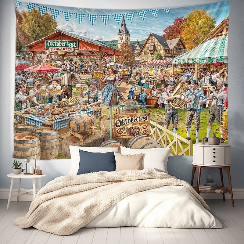 Oktoberfest German Bavarian Hanging Tapestry Pretzel Beer Wall Art Large Tapestry Mural Decor Photograph Backdrop Festival Party2