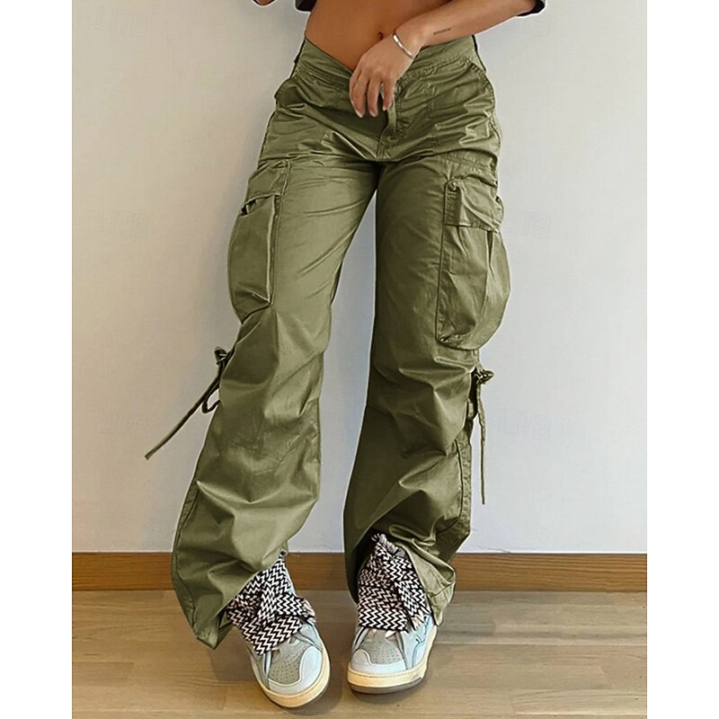 Women's Cargo Pants Pants Trousers Fashion Streetwear Full Length Natural Solid Colored Pocket Comfortable Micro-elastic Sports & Outdoor Daily Wear Black Army Green Apricot Spring Fall Regular Fit2
