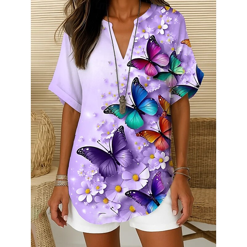 Women's Boho Shirt Floral Graphic Elegant Bohemia Tropical Short Sleeve Regular Tops Daily Holiday Beach Wear Blue Purple Green Summer Spring3