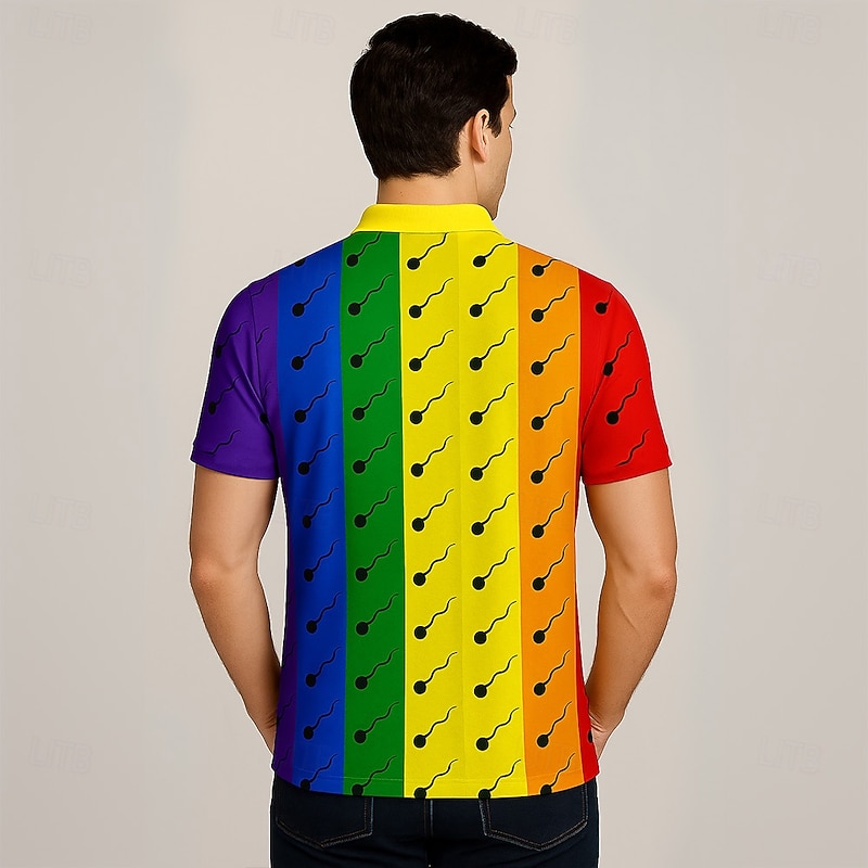 Pride Month Men's Contrast Lace Polo Short Sleeves Polo Shirts Polo Collar Casual Festival Button Up Summer Rainbow2