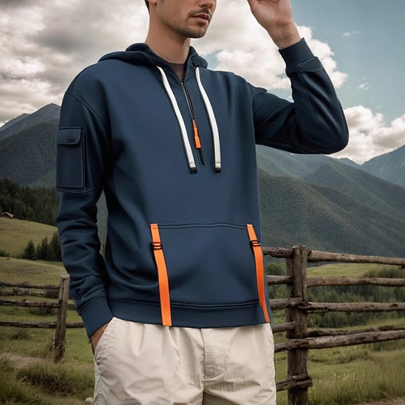 Men's Hoodie Quarter Zip Hoodie Black Navy Blue Blue Brown Khaki Hooded Plain Pocket Sports & Outdoor Daily Holiday Polyester Streetwear Basic Casual Winter Autumn / Fall Clothing Apparel Hoodies