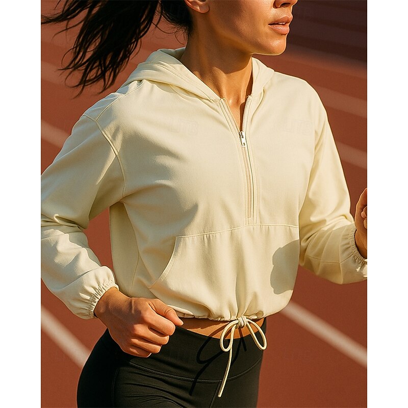 Women's Hoodie Running Top Running Shirt Quarter Zip Long Sleeve Top Solid Colored Waterproof Sun Protection Windproof Quick Dry Tennis Golf Running Sportswear Activewear White Yellow Pink3