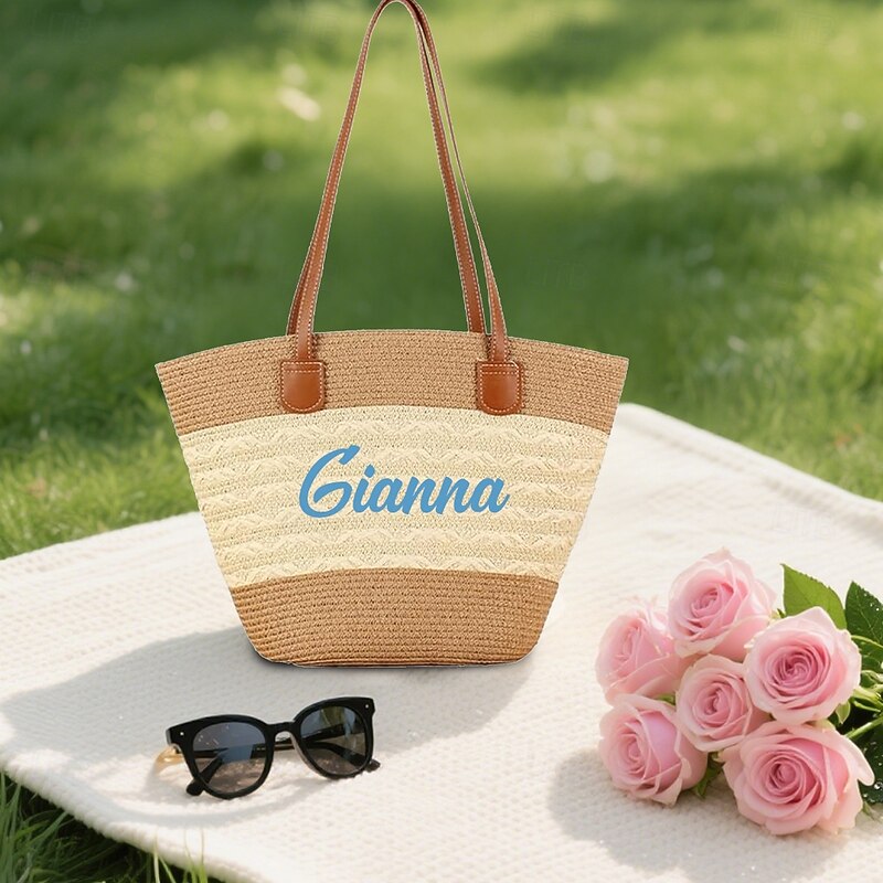 Personalized Beach Bag with Custom Name, Shoulder Tote for Women, Font & Color Options, Summer Gift for Mom, Wife, Girlfriend, Best Friend