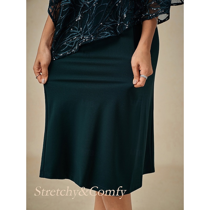 Women's Tea Length Formal Dress A Line Dress Cape Dress Elegant Wedding Wedding Guest Cocktail Party Regular Fit Plain Half Sleeve V Neck Dark Green Summer Spring Fall4