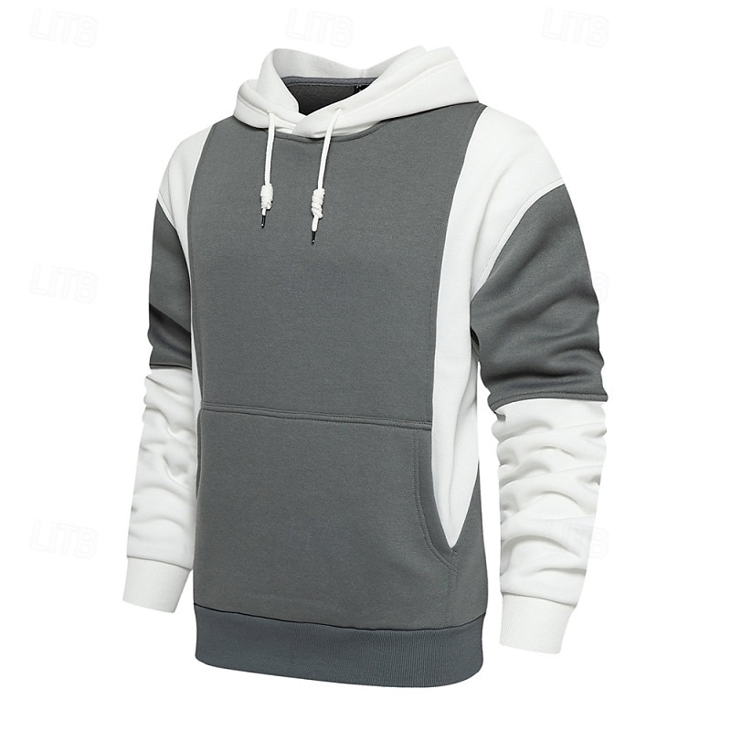 Men's Hoodie Pullover Hoodie Sweatshirt Black And White Red & Black White + Light Grey Hooded Color Block Pocket Color Block Sports & Outdoor Daily Holiday Streetwear Cool Sportswear Spring &  Fall