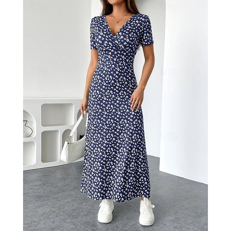 Women's Midi Dress Floral Dress Print Dress Fashion Modern Outdoor Vacation Holiday Regular Fit Flower Short Sleeve V Neck Pink Royal Blue Light Blue Summer2
