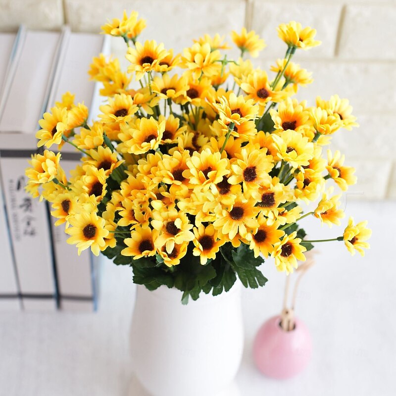 5PCS Artificial Sunflower and Daisy Shrubs, UV Resistant Fake Flowers for Indoor Outdoor Home, Garden, Party, Festival Decorations3