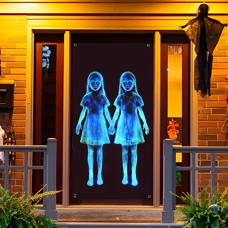 2D Door Banner 1pc 2D/Flat Polyester Zombie Horror Gothic Haunted House Decor Halloween Door Cover Hanging Banner Home Indoor Outdoor Party Decorations Halloween decorations Entrance Room Garden