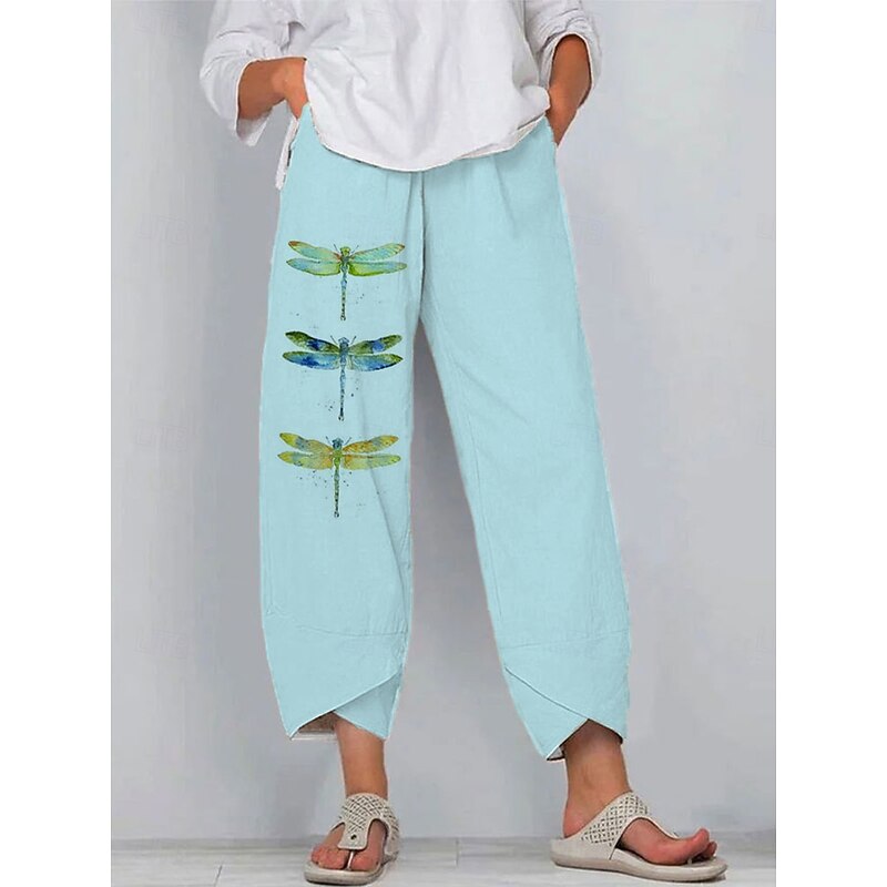 Women's Chinos Baggy Pants Vacation Vintage Ethnic Style Ankle-Length High Waist Graphic Animal Drawstring Patchwork Printing Breathable Micro-elastic Formal Vacation Street Robin's Egg Blue White4