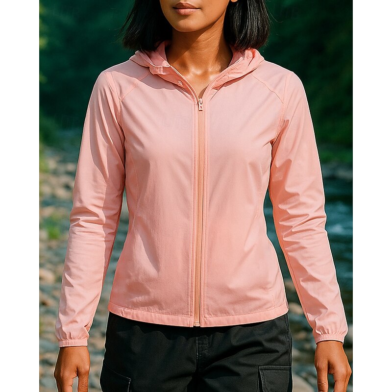 Women's Hiking Jacket Raincoat Sport Jacket Outdoor Waterproof Windproof Quick Dry Lightweight Hiking Outfits Hiking Clothes Summer Spring Jacket Tennis Golf Running Solid Color Black White Pink - Main Image