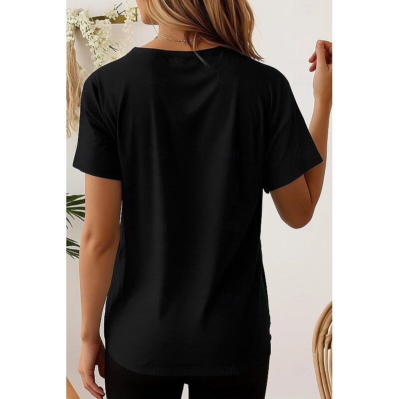 Women's 100% Cotton T Shirt Graphic Animal Letter Casual Short Sleeve V Neck Regular Tops Daily Going out Beach Wear Print Black White Gray Summer Spring2