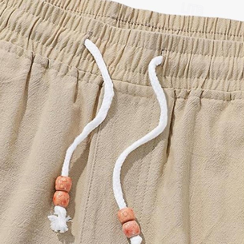 Men's Shorts Linen Shorts Summer Shorts Beach Shorts Drawstring Elastic Waist Plain Comfort Breathable Knee Length Outdoor Daily Beach Vacation Classic Style Black White4