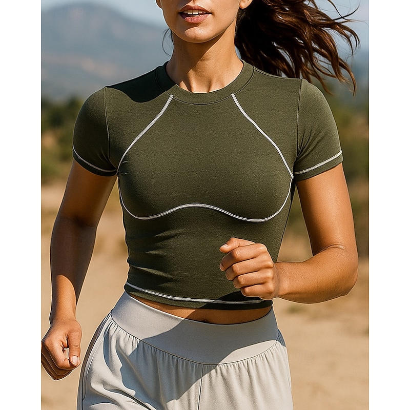 Women's Running Top Slim Short Sleeve Top Athleisure Color Block Cotton Quick Dry Lightweight Breathable Tennis Golf Running Sportswear Activewear Black White Light Grey