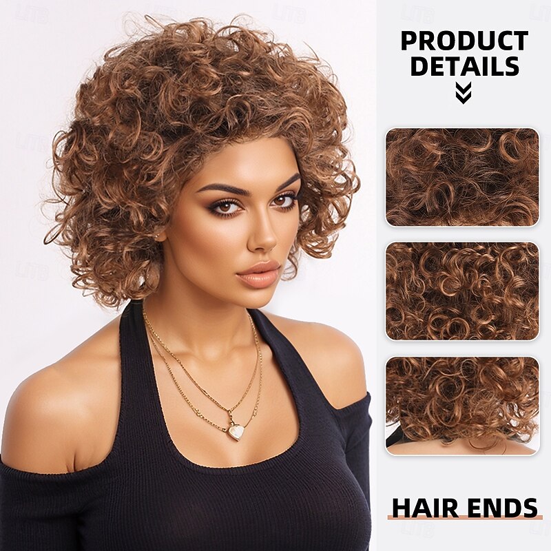Synthetic Wig Wavy Afro Curly Asymmetrical With Bangs Machine Made Wig 12 inch A1 Synthetic Hair Women's Classic Comfortable Color Gradient Multi-color2