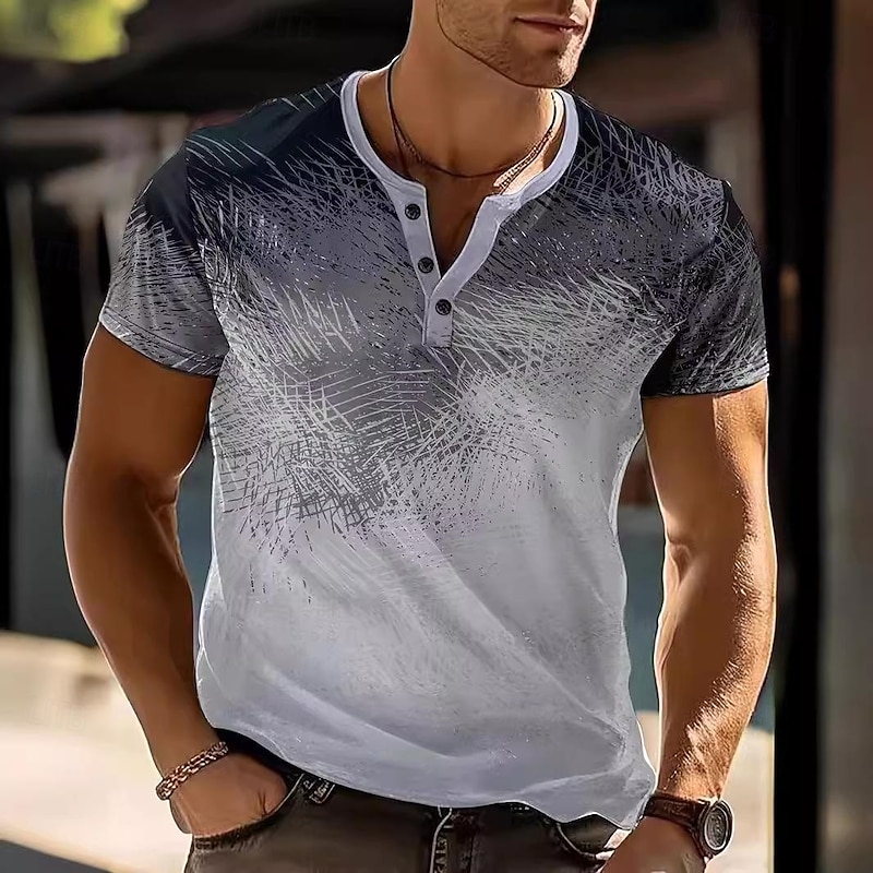 Men's Geometric Abstract T Shirt Henley Shirt Short Sleeve Designer Modern Casual Street Casual Daily Summer Spring Gray Henley Henley T-Shirt