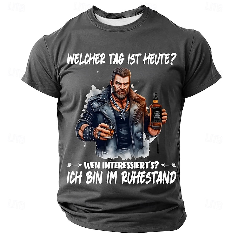 Men's Graphic T-Shirt: Funny 'What Day Is Today? Who Cares? I'm Retired' Design with Whiskey Man2