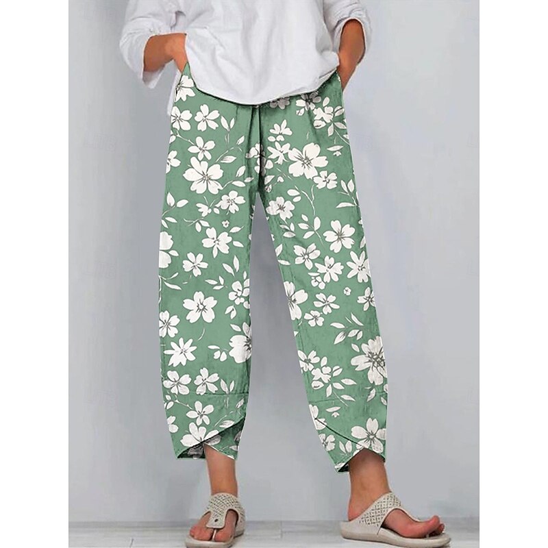 Women's Chinos Baggy Pants Casual Ankle-Length High Waist Floral Graphic Drawstring Patchwork Printing Breathable Micro-elastic Casual Daily Black Red Blue Purple Summer Spring Loose Fit