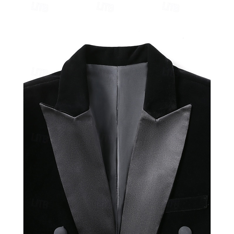 Men's Blazer Business Cocktail Party Wedding Party Fashion Casual Spring Fall Polyester Solid Color Pocket Buttons Comfortable Double Breasted Blazer Black4